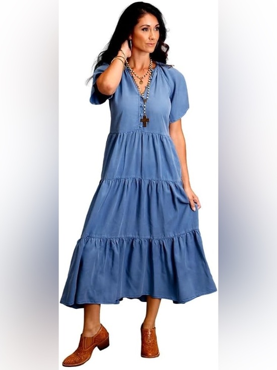 Stetson Dresses & Skirts - Stetson Women's Denim Tiered Maxi Dress M